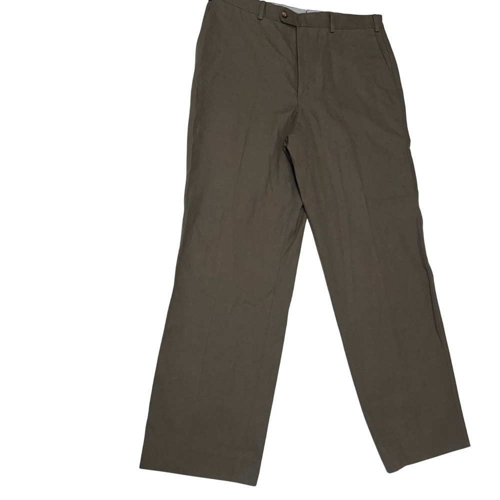 JL Powell Mens 36 Trousers Olive Green Hand Tailored Made in USA Straight Leg